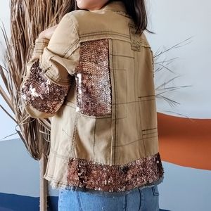 Vintage Boho Patchwork Sequin Utility Jacket
